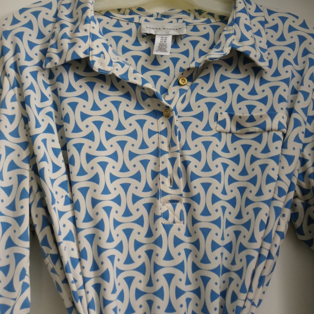 White Blue Belted Casual Dress